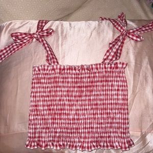 Red and white handmade top